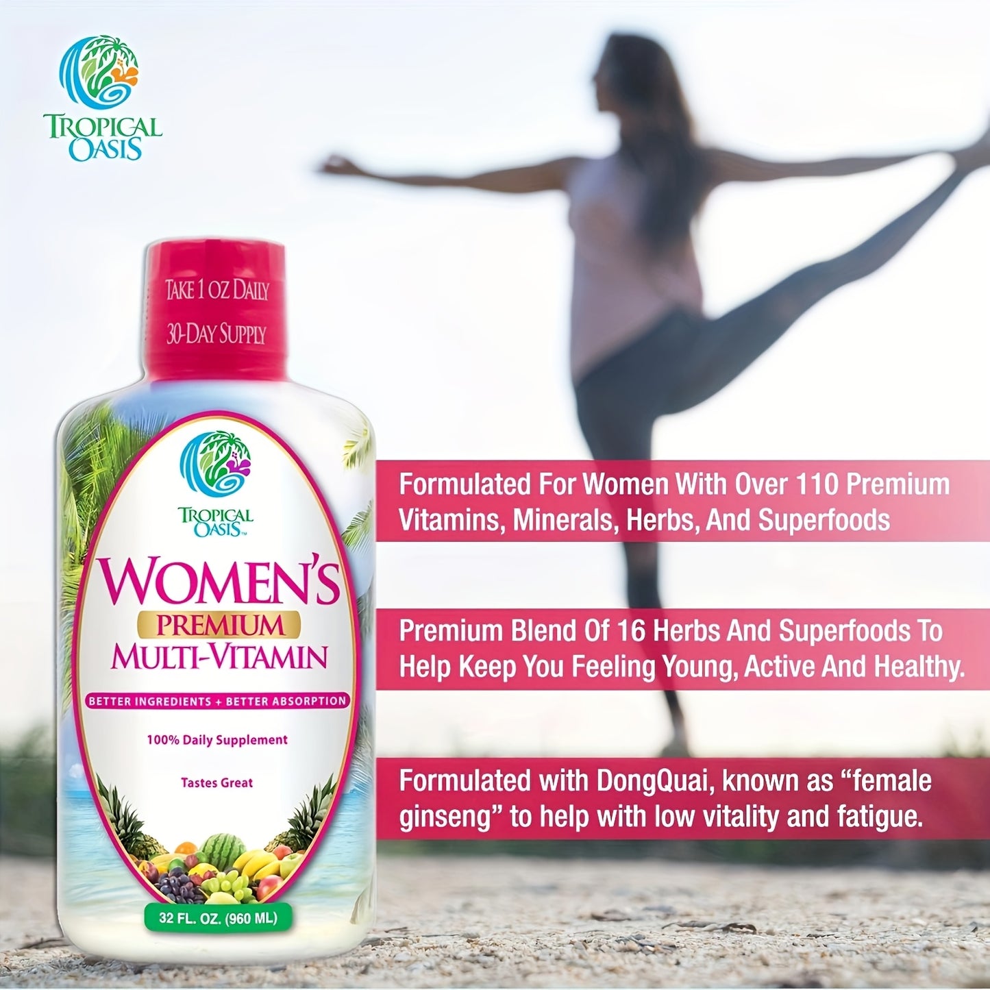 Premium Liquid Multivitamin For Women | Sugar Free Women'S Multivitamin | 100+ Vitamins, Minerals & Herbs Promote Heart, Brain & Bone Health | 98% Absorption Rate | 32 Serv
