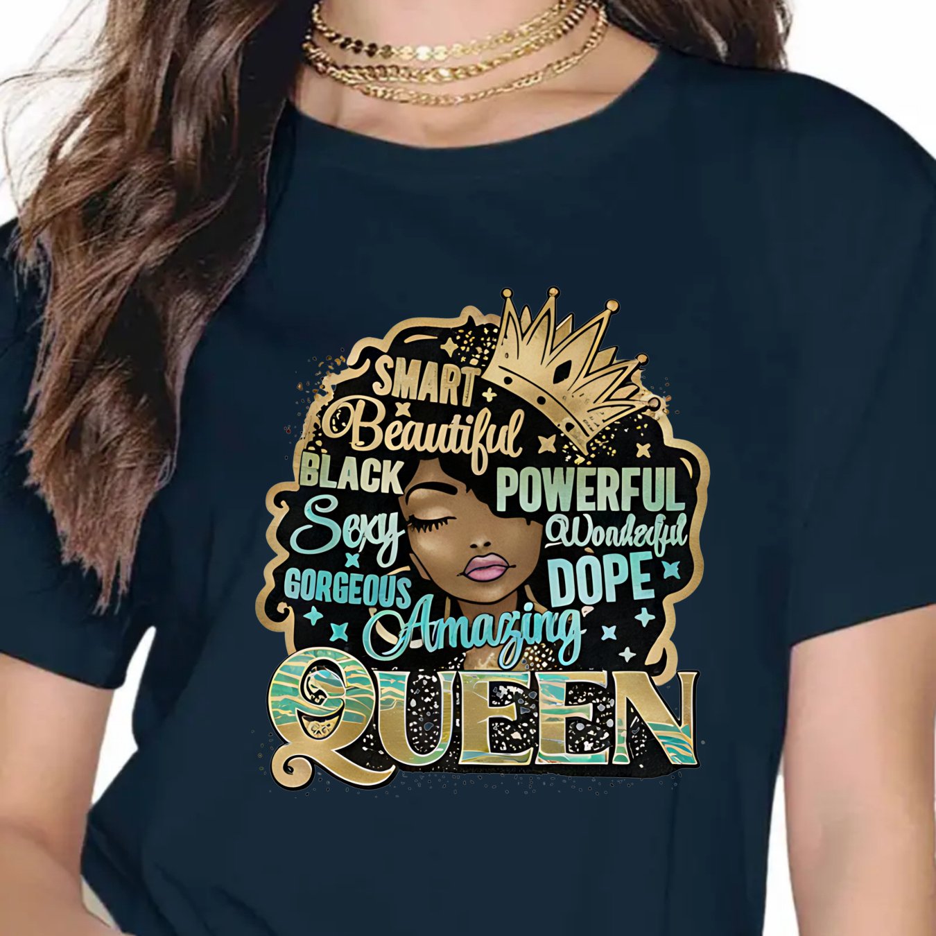 Plus size women'S casual T-shirt, Smart Beautiful Black Powerful Sexy Queen Graphic Tee