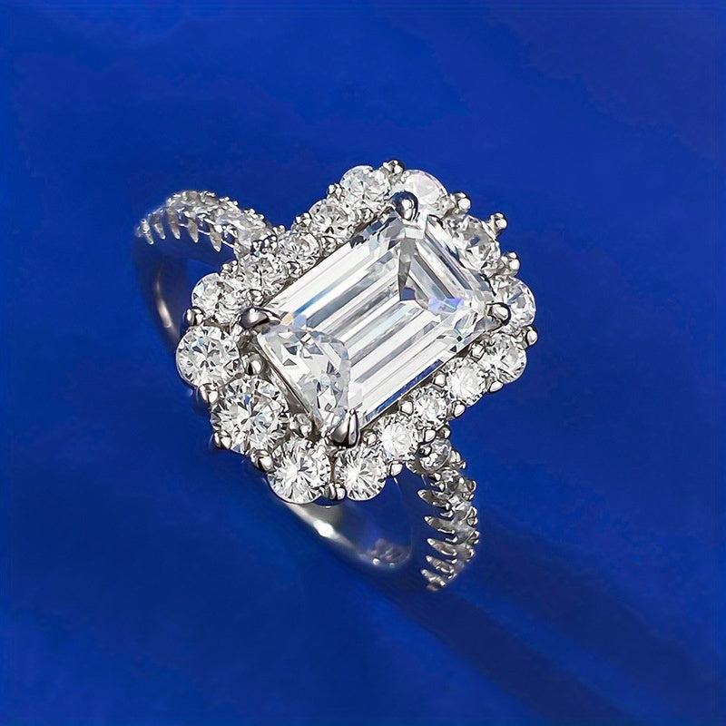 BRIOUS 1pc 69mm Rectangular Cubic Zirconia S925 Silver Ring Fashion Hip Hop, Suitable For Anniversaries, Engagements, Parties, Weddings, Birthday Gift Rings
