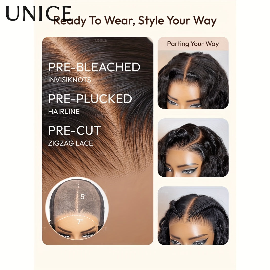 UNice 250% Density Human Hair Wig with Feathered Layers & Volume - Bye-Bye Slip (Adjusts 18"-24") | Secure Strips & Drawstring Closure | Pre-Layered Style for & | Hair Density (No Glue Needed)