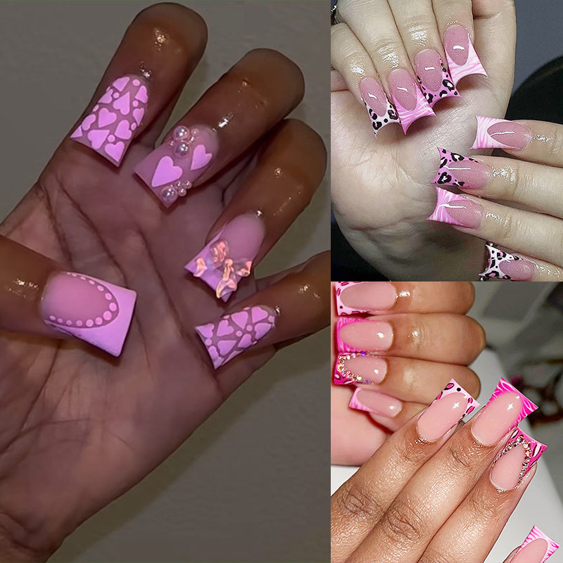 72PCS (3pcs) Pink Duckbill Clip Nail Art Set - Floral and Sparkling Rhinestone Design, Suitable for All Women, Parties, Celebrations and Daily Wear, Easy to Apply and Long-lasting Effect