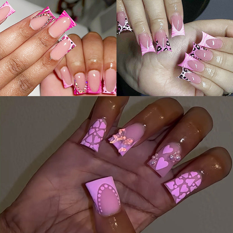 72PCS (3pcs) Pink Duckbill Clip Nail Art Set - Floral and Sparkling Rhinestone Design, Suitable for All Women, Parties, Celebrations and Daily Wear, Easy to Apply and Long-lasting Effect