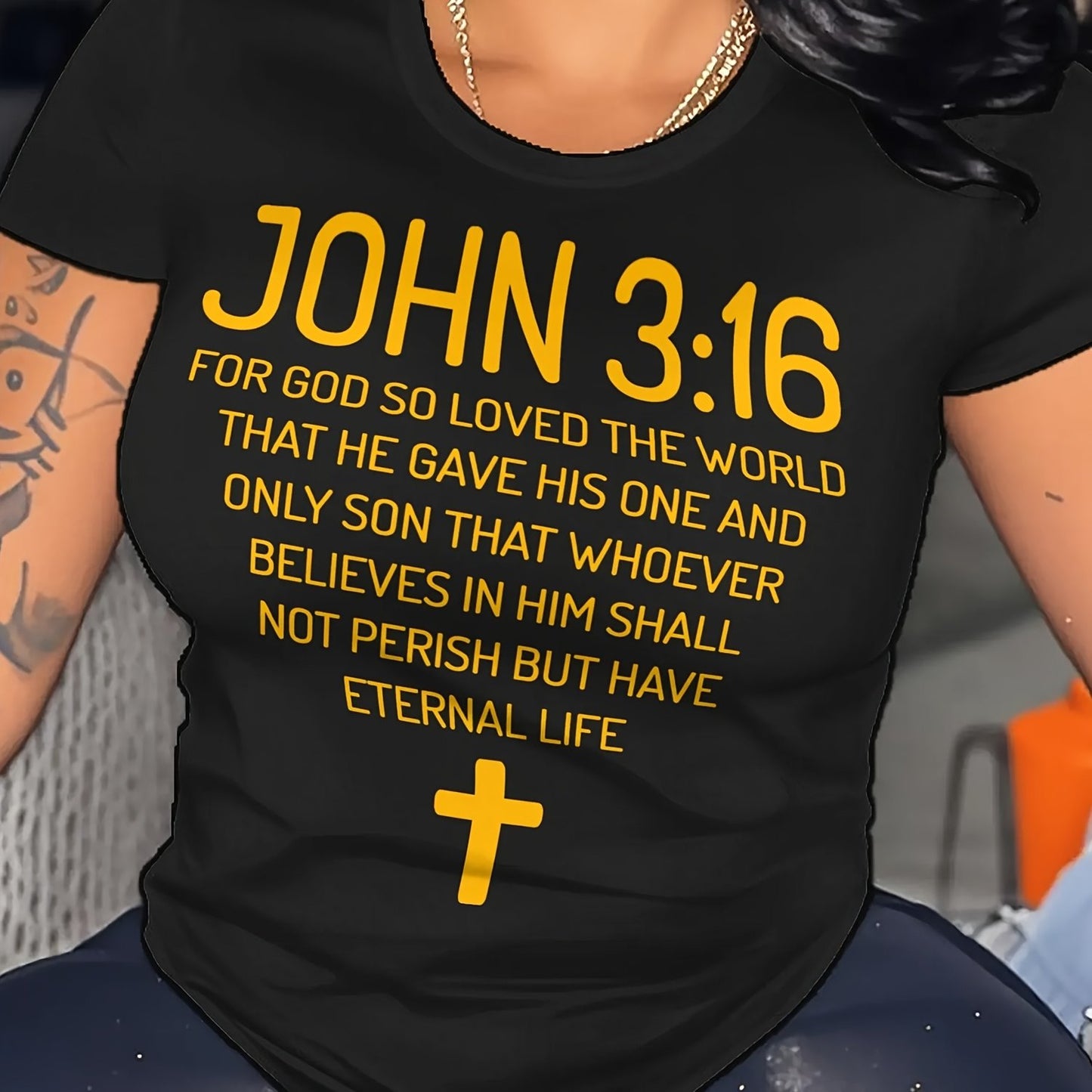 Plus Size - Plus Size Women'S "John 3 16 Bible Verse Scripture Christians" Print Summer T-Shirt | Soft Breathable Fabric | Casual Short Sleeve Round Neck Tee | Summer Vacation Clothing | Size 0XL-5XL - Coral - Black - Rose Re