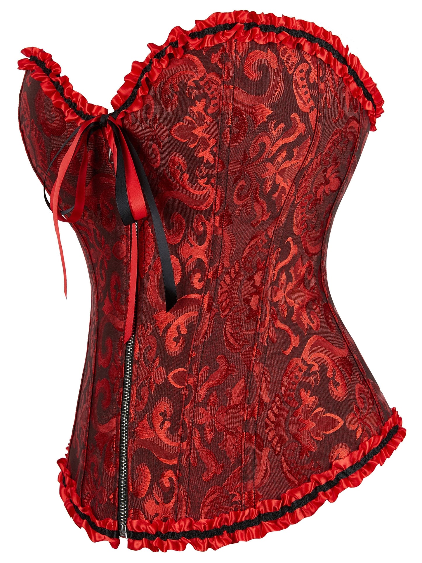 Ruffle Strapless Corset Bustier, Zipper Tummy Control Lace Up Jacquard Body Shaper, Women's Lingerie & Shapewear