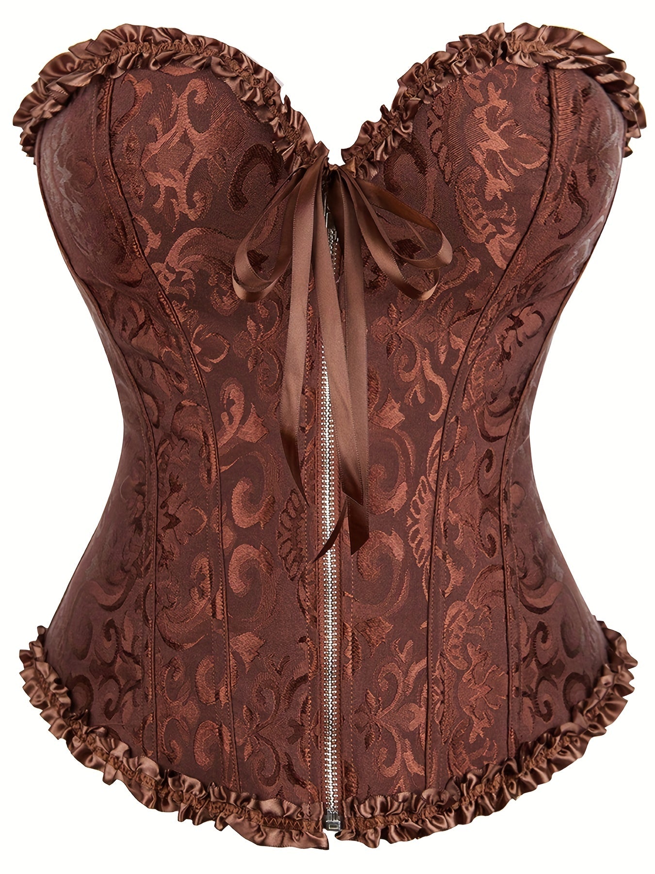 Plus Size Music Festival Elegant Corset, Women's Plus Zipper Frill Trim Lace Up Waist Training Tummy Control Wedding Shapewear