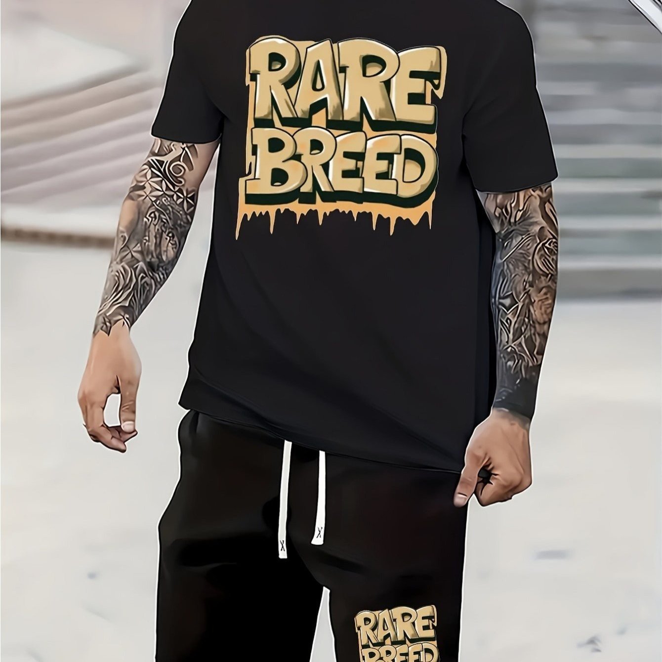 only sells short - sleeved T - shirts [onRARE BREED Printed -Sleeved Tee Shirt Co-ord Set - for Men - Cool Casual Summer Outfits Clothing with Printed Design, Breathable Fabric, and Relaxed T-shirt