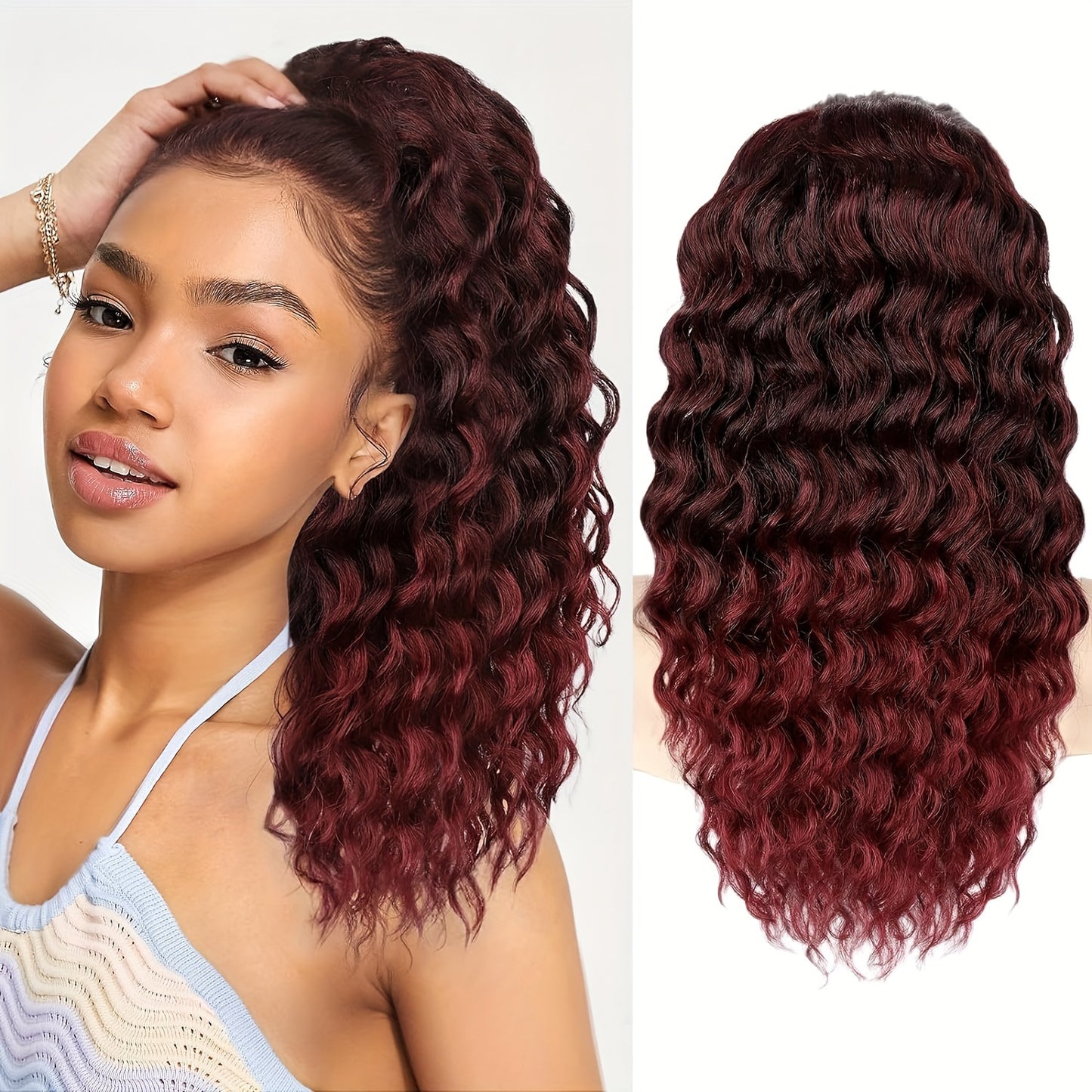 1Pcs Curly Ponytail Extension Drawstring Ponytail For Women Black Mixed Medium Auburn Curly Clip In Hair Extensions 20 Inch Ponytail Extension Synthetic Hairpiece For Daily Party