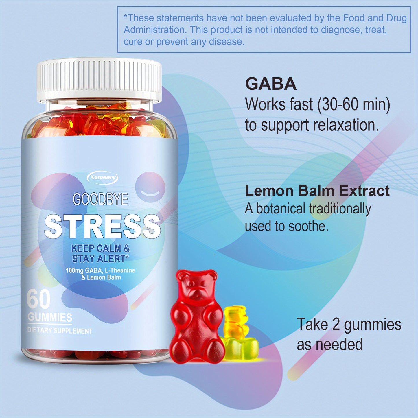 Goodbye Stress - Contains Gamma-aminobutyric Acid, L-Theanine, Lemon Balm Extract, Supports Mood, Relaxation and Sleep - 60pcs
