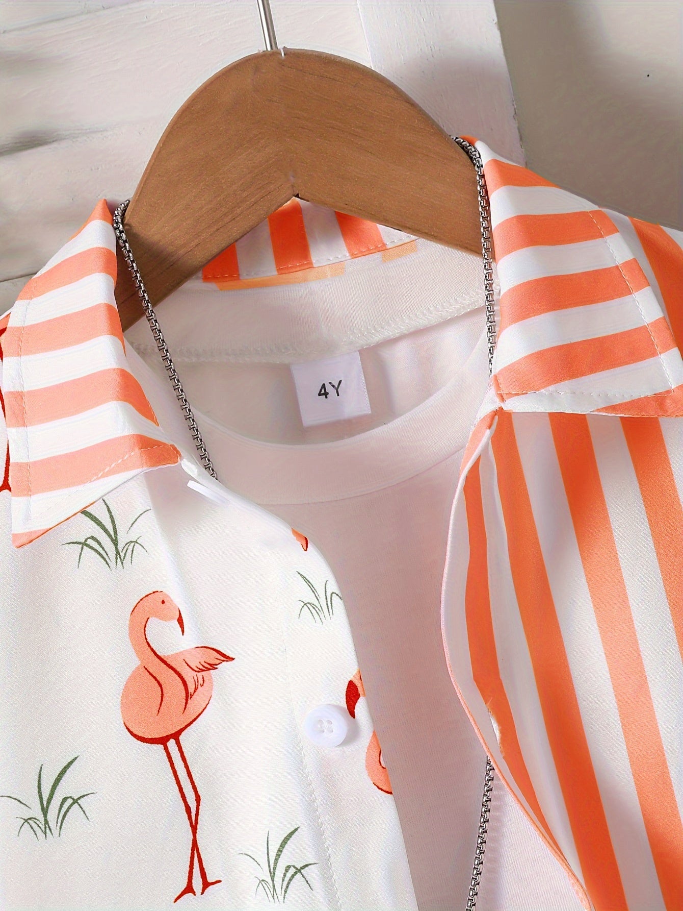 1 Set (2pcs) - Youngsters' Flamingo Print Short-sleeved Shirt and Shorts Set - A Cute And Stylish Summer Outfit Suitable for Daily Wear And Beach Vacations for Youngsters (White T-shirt Excluded), for Outdoor