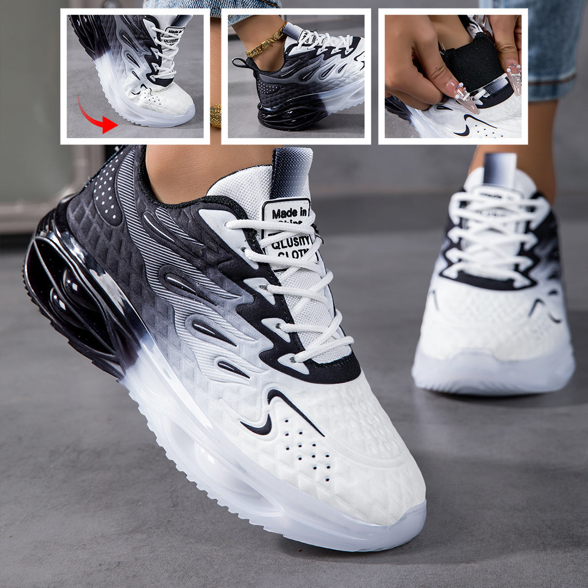 Women's Lightweight Breathable Mesh Running Shoes - Shock-Absorbing Thick Sole, Geometric Design Sport Control Sneakers with EVA Cushion & Rubber Grip, All-Season Casual Gift for Her, Comfortable Fabric Insole