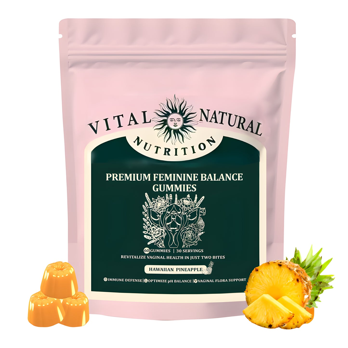 60pcs, Women's Balance Gummies Hot Deal, Caring for Women and Partners, Becoming Women's First Choice Gift Hawaiian Pineapple Probiotic Gummy Promotes Female Health