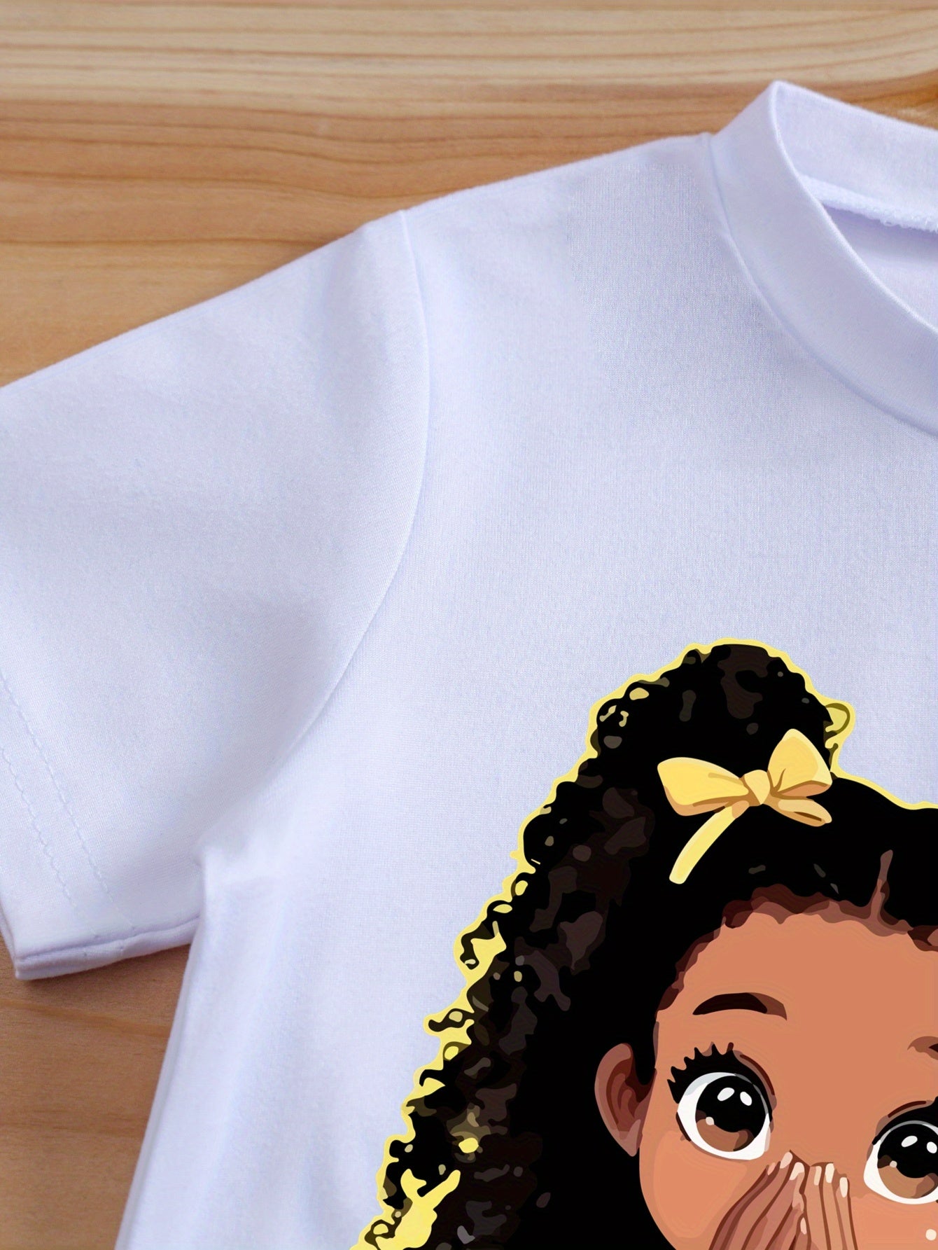 2pcs Toddler Girl Summer Outfit Cartoon "Girl in Yellow Dress" Print T Shirt Top and Casual Shorts Set Cute Infant Short Sleeve Clothes 1-6 Years Old, Perfect for Outdoor