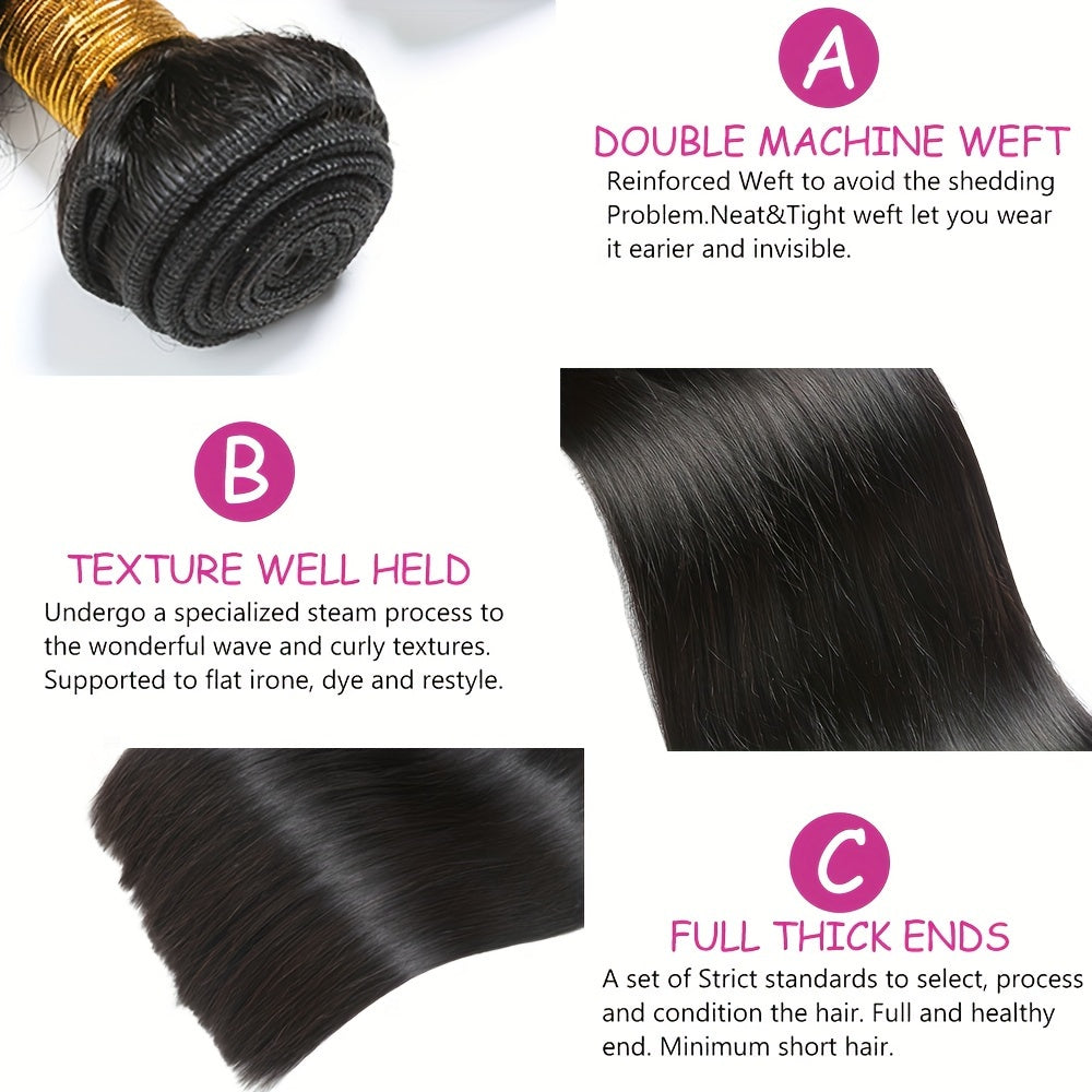 3 Bundles 10A Brazilian Virgin Human Hair Extensions Straight 100% Unprocessed Thick Tangle-Free 10-30 Inch for