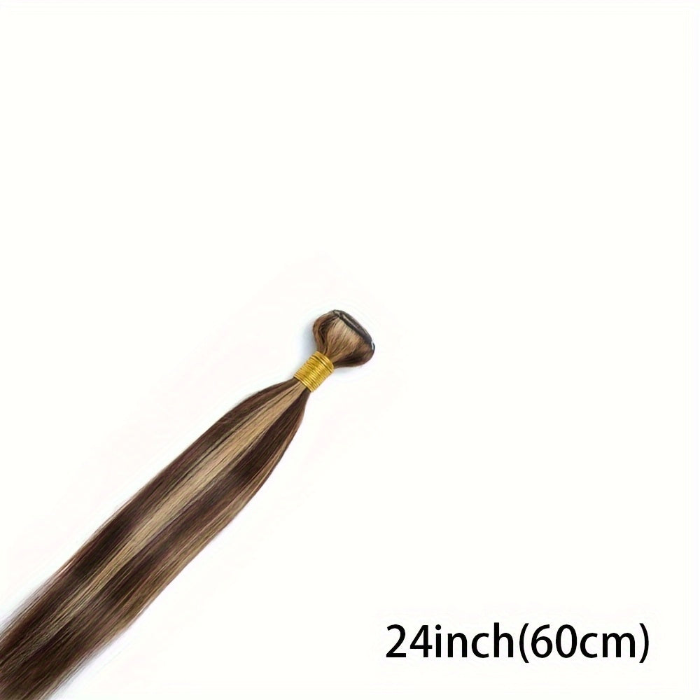 P4/27 Straight Highlight Human Hair Bundles, 14-30 Inch Pre-Colored Brown Blonde Peruvian Hair Extensions, Double Weft for Long, Voluminous Hairstyles, Natural Look Extensions | Sleek Straight Texture | Highquality Hair