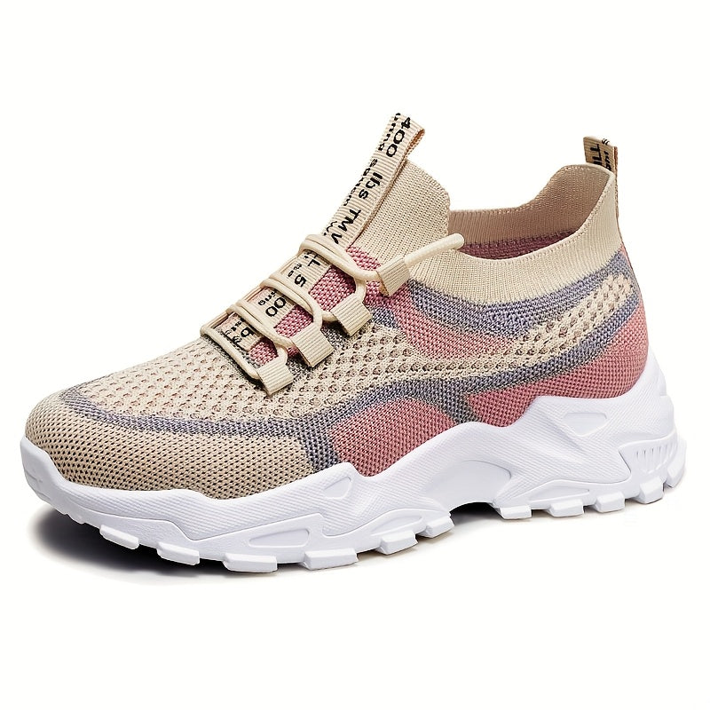 Women'S Stylish Knit Athletic Sneakers, Trendy Vibrant Low-cut Platform Walking Shoes, Airy Lightweight Comfortable Casual Footwear Extended Sizes