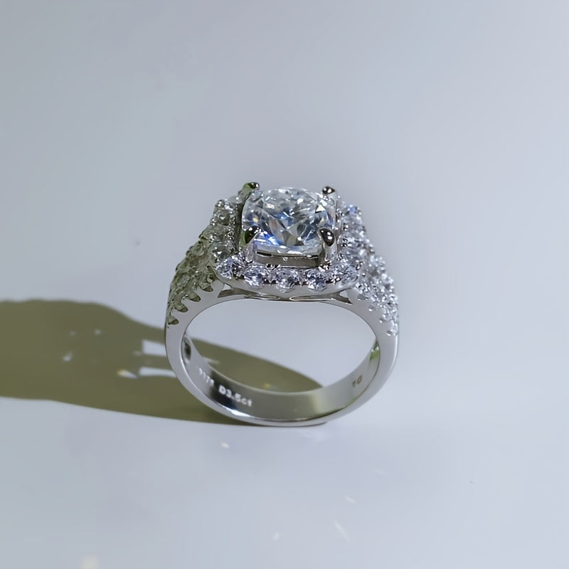1PC S925 Silver Set 3.5 Carat Moissanite Ring Fashion Elegant High-end Gorgeous Boutique Ring, Suitable For Men And Women Rings, Fashion Atmosphere Gifts To Family And Friends Birthday Gifts Holiday Gifts