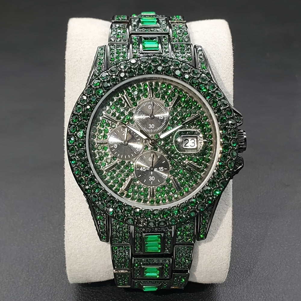 New Blue Rhinestone Hip Hop Men's Watch Fashion Ice Party Jewelry Watch Luxury Shining Gemstone Accessories Watch Fashion Men's and Women's Watch