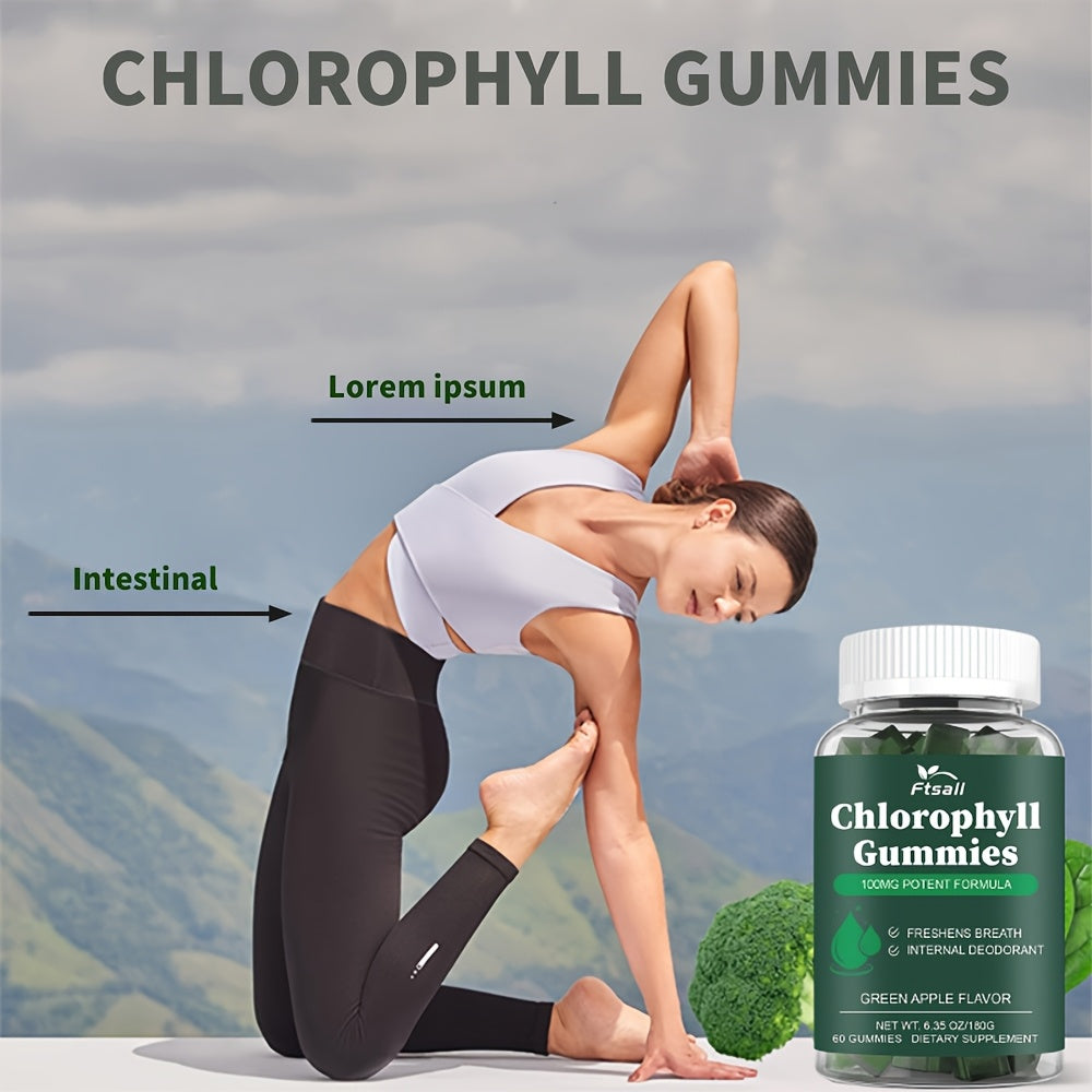 Ftsall Chlorophyll Gummies with Vitamin C, D3, E, B12, Zinc and lrish Sea Moss, Sambucus Elderberry, Echinacea, Apple Cider Vinegar, Freshens Breath Natural Body Deodorizing Supplement, Chlorophyll Herbal Gummies for Women Me