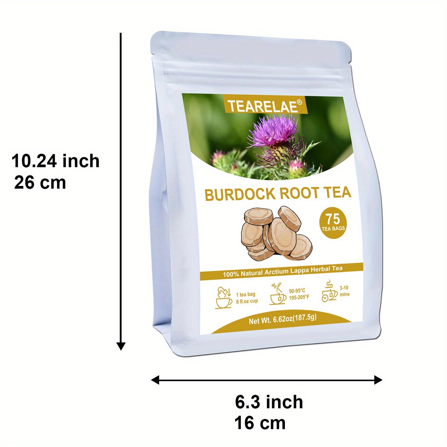 TEARELAE - Burdock Root Tea - Caffeine-free Herbal Tea - Natural Dried Burdock Root Tea Bags - 6.62 oz(2.5g X 75 Bags)