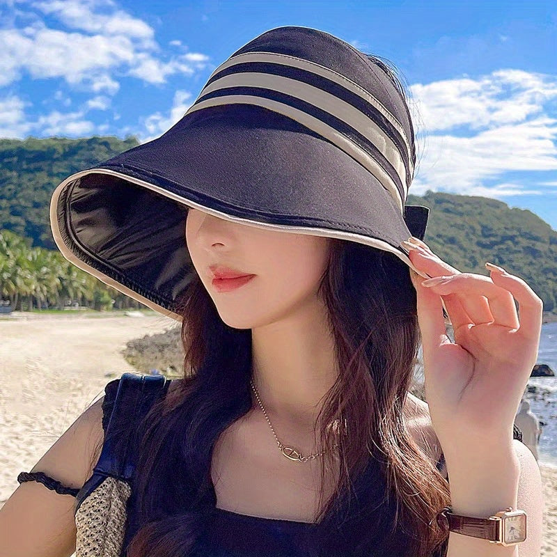 1pc Women's Summer Hat Female Outdoor Beach UV Protection Breathable Empty Top Hats Lady Foldable Hollow Scallop Cap