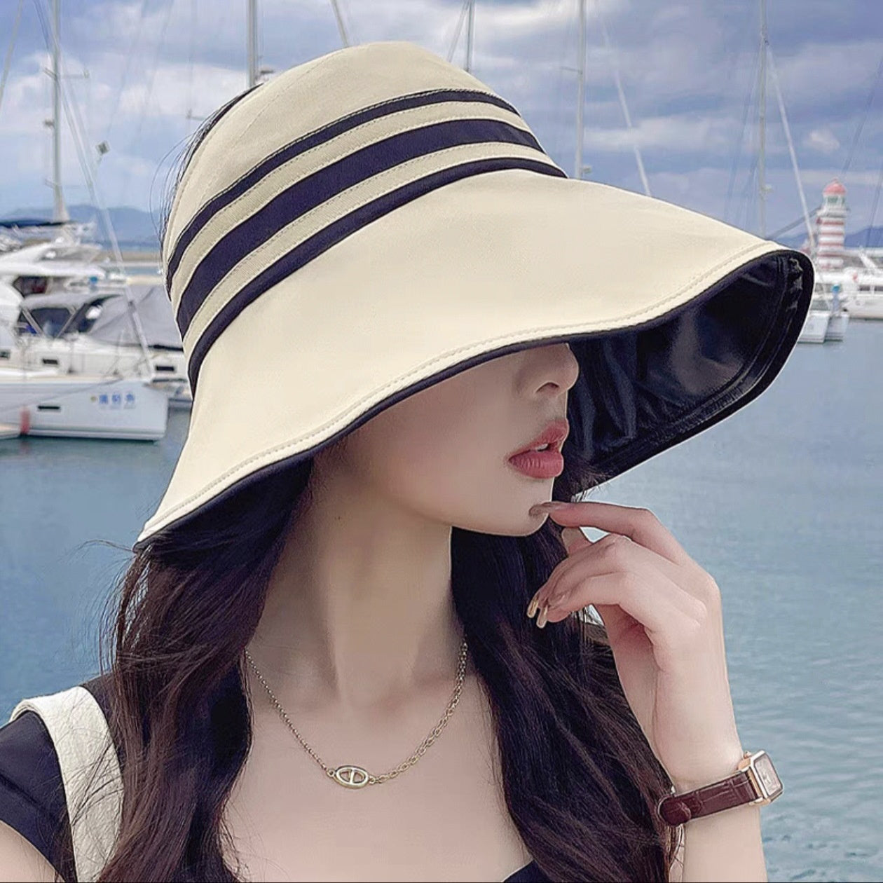 1pc Women's Summer Hat Female Outdoor Beach UV Protection Breathable Empty Top Hats Lady Foldable Hollow Scallop Cap