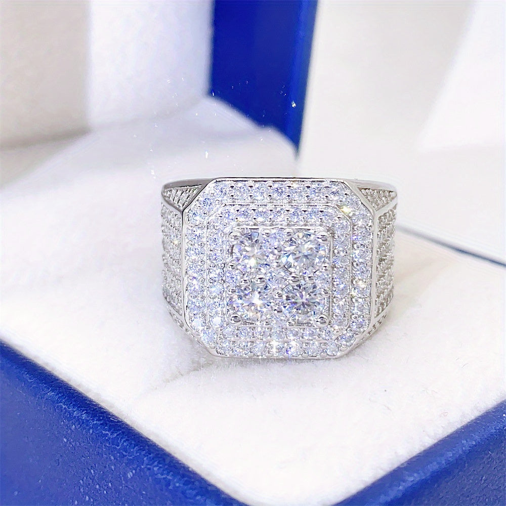 Hip Hop New S925 Silver Moissanite Men's Ring Light Luxury Ring Trend Fashion Party Street Photo Gift Customization 18k Gold Plated