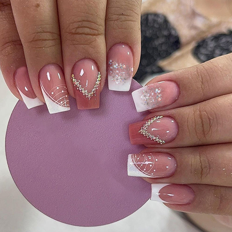 96pcs, 4 Sets of Medium Square Pressed Nail Fake Nails, Glossy Nail Glue, White Acrylic Nails, Spring Flower Patterns, Artificial Nails, Summer Shiny Fake Nail Design