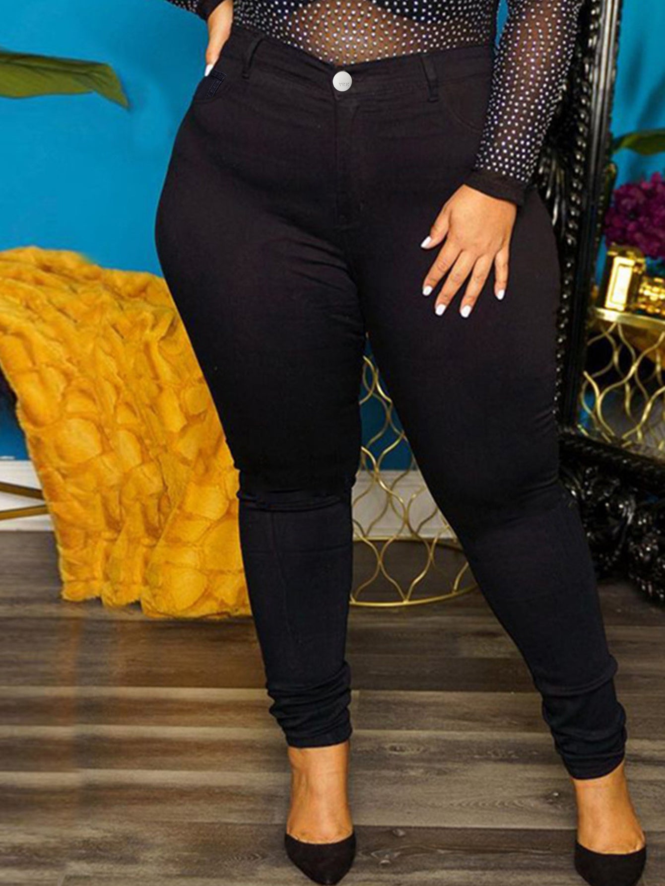 Plus Size Skinny Black Jeans For Women Full Length Stretchy Denim Jeans Pants Full Length Pencil Denim Jeans Pants
