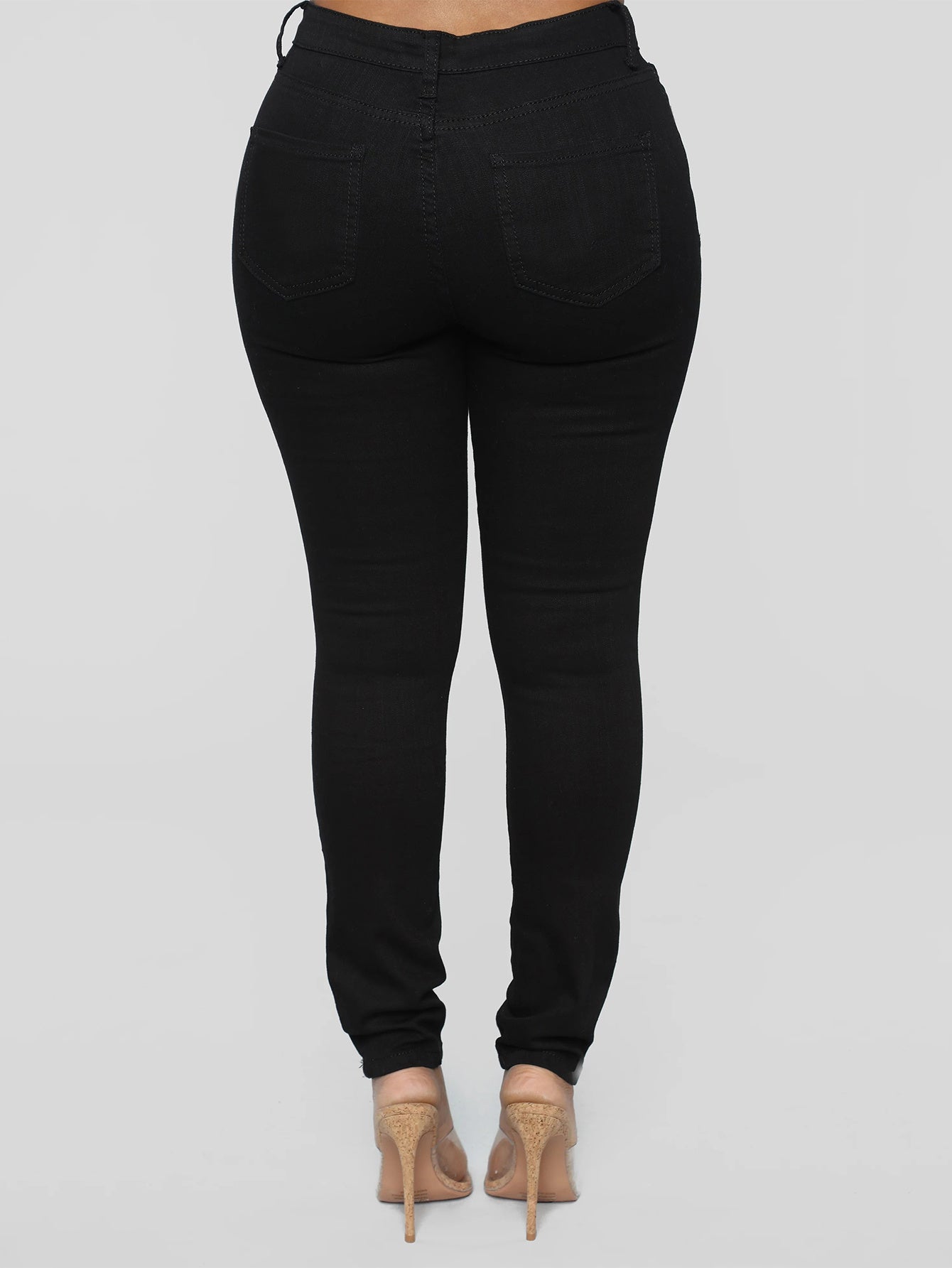 Plus Size Sexy Jeans, Women's Plus Ripped Button Fly Skinny High Stretch Slimming Jeans