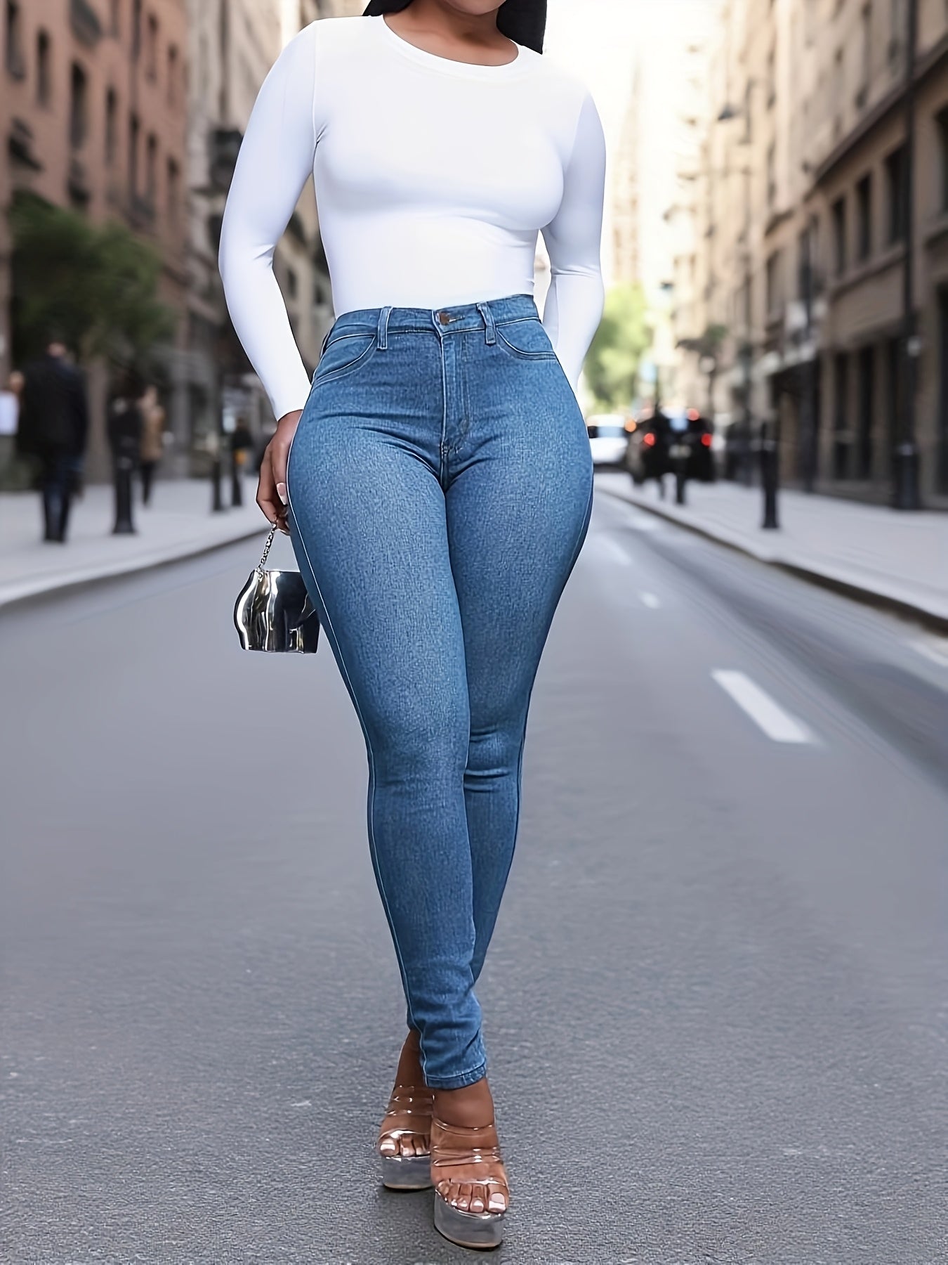 Women's Stretch Skinny Jeans - Non-See-Through Slim Fit Stretch Denim Pants, All-Season Everyday & Formal Jeans, Machine Washable European & American Style Skinny Jeans for Women, Versatile Wardrobe Staple, Sleek Silhouette,