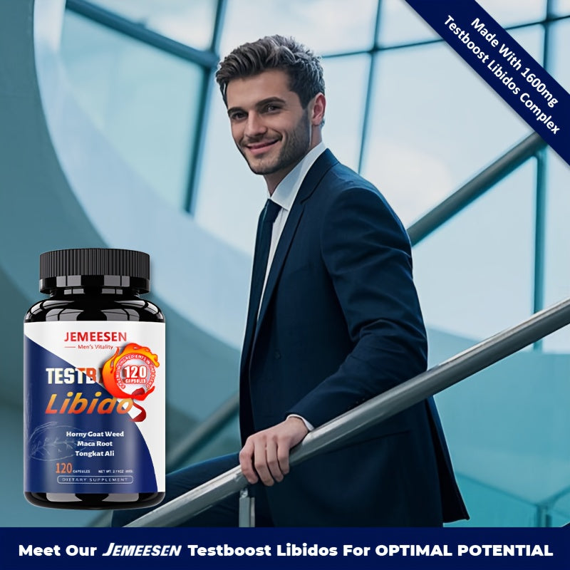 JEMEESEN Epimedium Tongkat Ali - Herbal Supplement for Men with Black Maca And Proprietary Blend - for Men's Health - Deep Into Her - Male Pleasure - 120 Capsules - 60 Day Supply