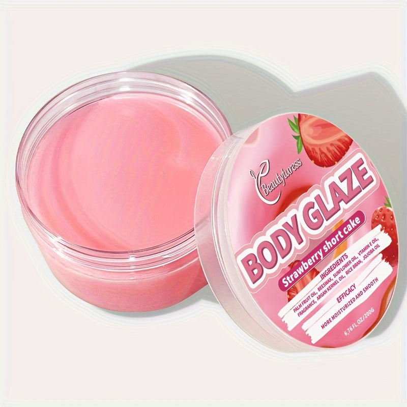 Beautyfress Strawberry Glaze Body Glaze 200g- Moisturizing Body Butter with Shea Butter, Glycerin, Vitamin C- Hypoallergenic, All Skin Types- Long-Lasting Hydration, Soothing Aromatherapy for Dry Skin Care