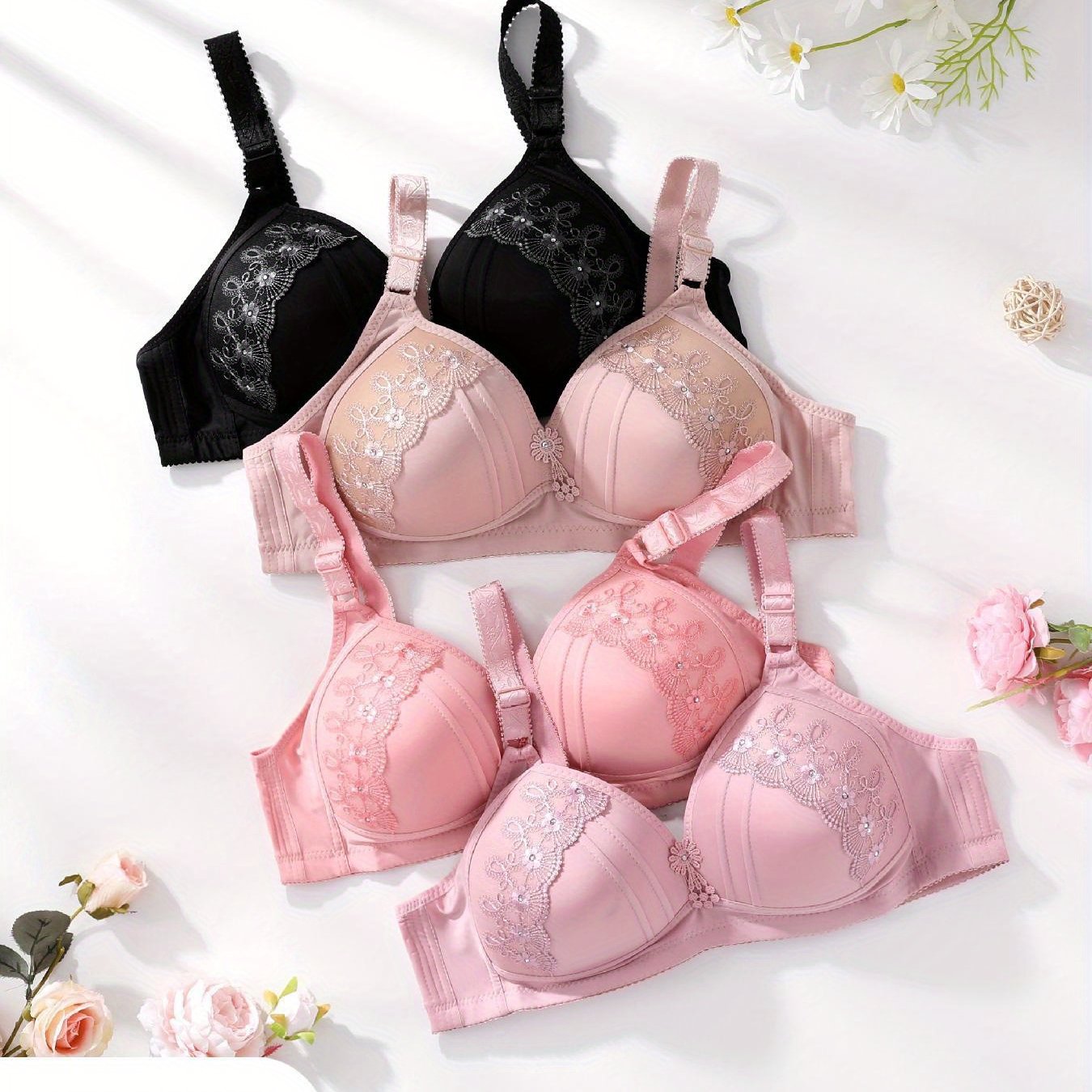 Patpat Women's 4-Pack Lace Wireless Bra - Sexy & Comfortable Soft Seamless Underwear for Casual Attire, Breathable & Affordable, Sizes S-XXL