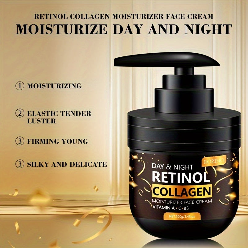 Retinol And Collagen Moisturizing Cream Enriched with Vitamin C And Hyaluronic Acid Provides Deep Hydration, Instantly Tightens And Lifts, And Enhances Skin Brightness. Suitable for All Skin Types, It Can Be Used Both Day And