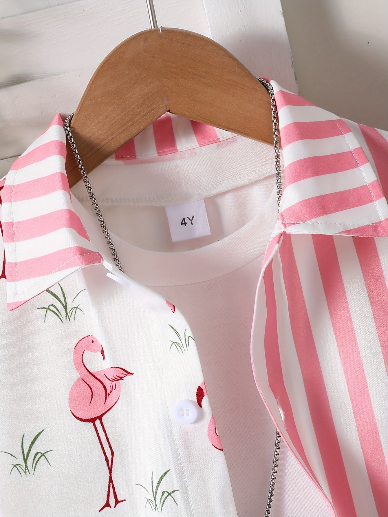 1 set (2pcs) - Youngsters'S Flamingo Print Short Sleeve Shirt and Shorts Set - Cute Fashionable Summer Outfit Suitable for Casual Attire and Beach Vacation (Excluding White T-Shirt), Perfect for Outdoor