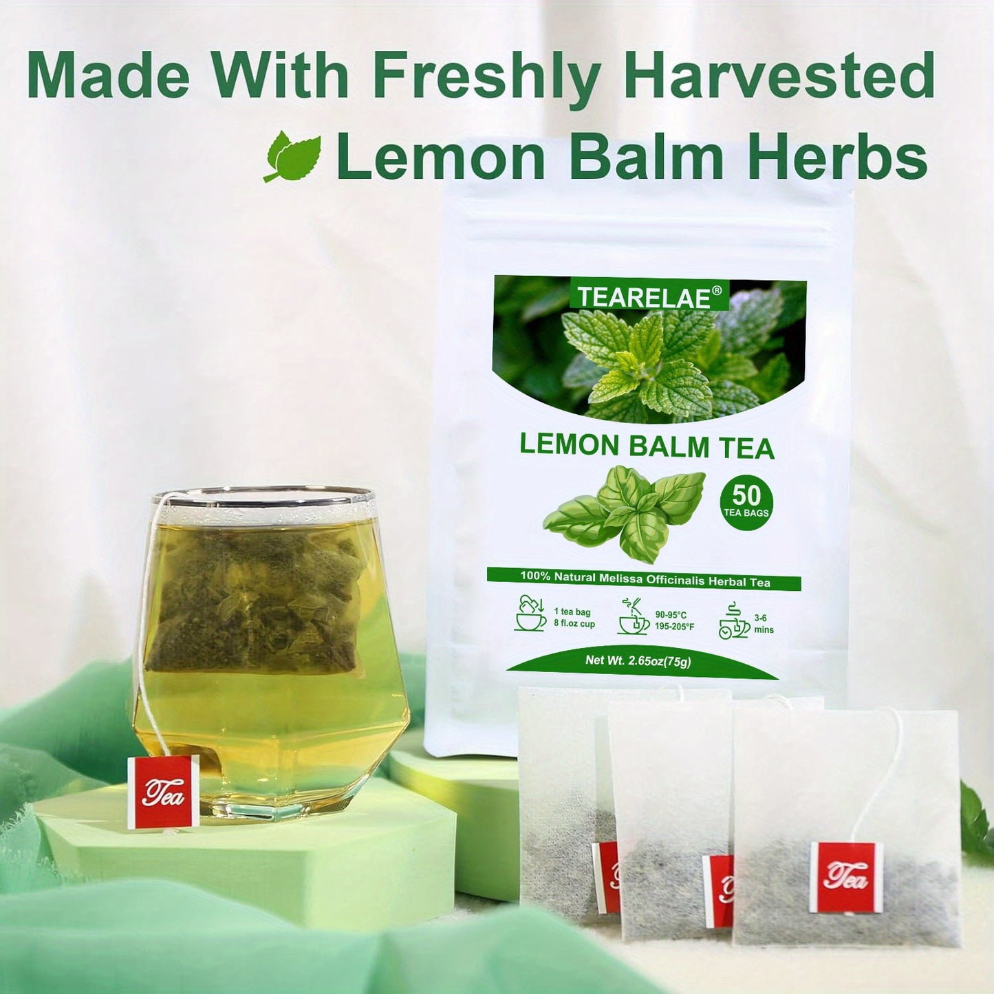 TEARELAE - Lemon Balm Tea - Caffeine-free Tea - Natural Dried Lemon Balm Leaf Tea Bags - 2.65 oz