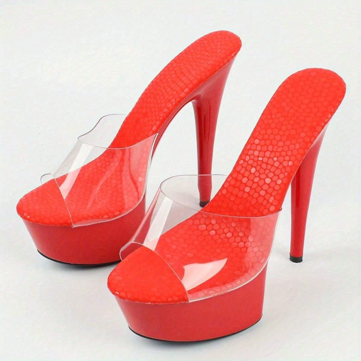 Chic Women's Platform Sandals - Sexy Transparent Heels, 6-Inch High, Fashionable Slip-On Shoes with Rubber Sole for Parties & Events
