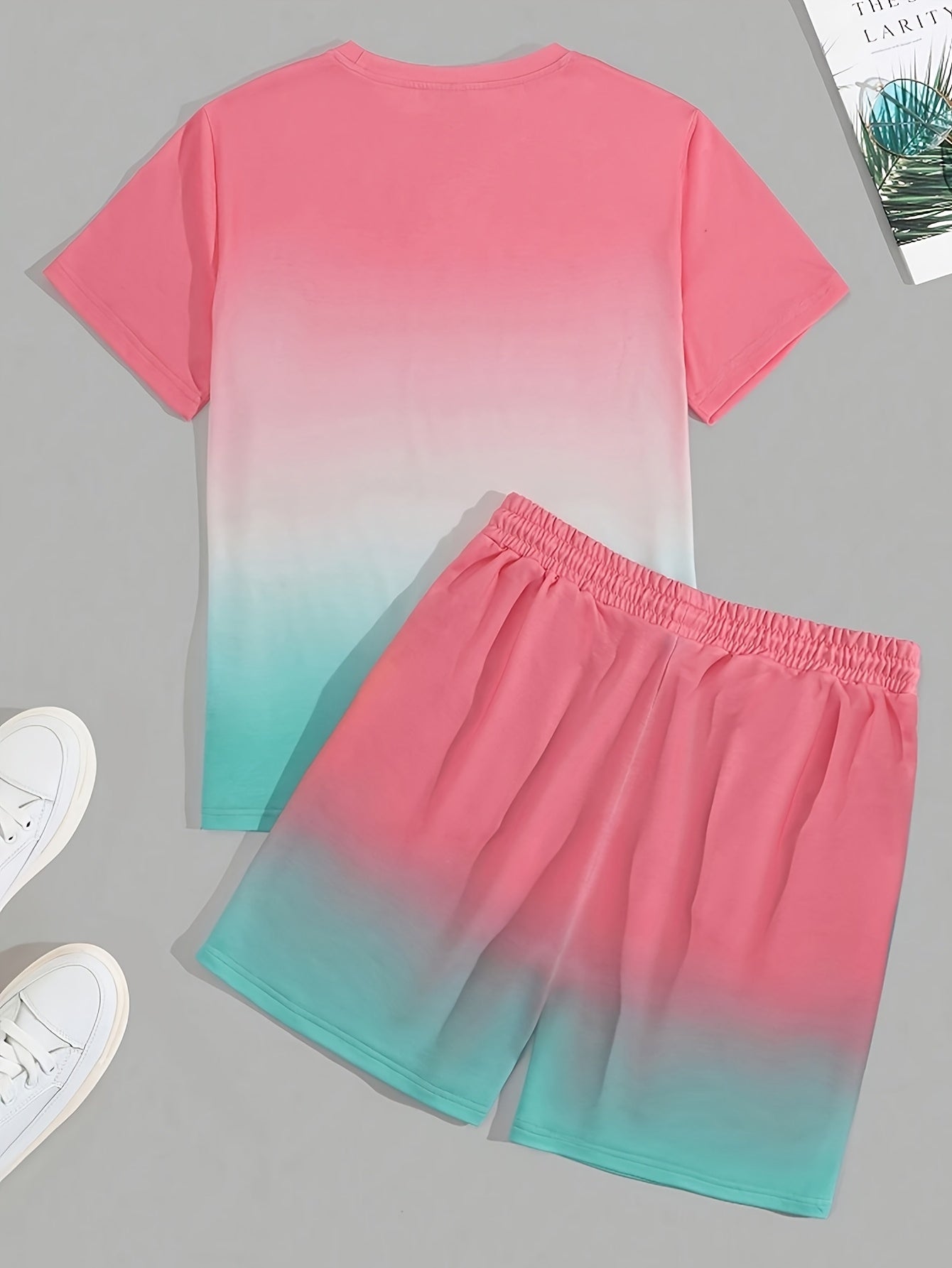 Men'S Fashionable Sports Suit, Casual Round Neck T-shirt And Shorts, 100% Polyester Fiber, Full Coverage Printing, Micro Elasticity, Regular Style, Summer Hoodie|mens 2pcs Outfits