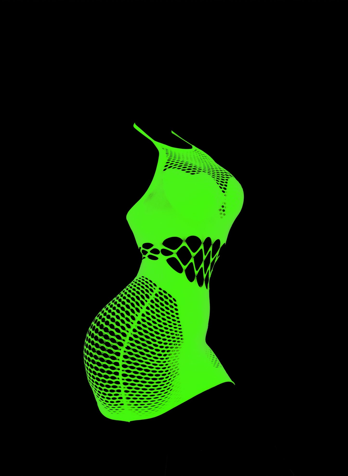 Women'S Plus Size Sexy Lace Fishnet Dress - Neon Green Cut-Out Halter Neck Bodycon Mini Dress with Sheer Mesh Panels, High Elasticity & Form-Fitting Design for Night Out, Parties, Special Occasions, Sexy Party Dress, Nightlif