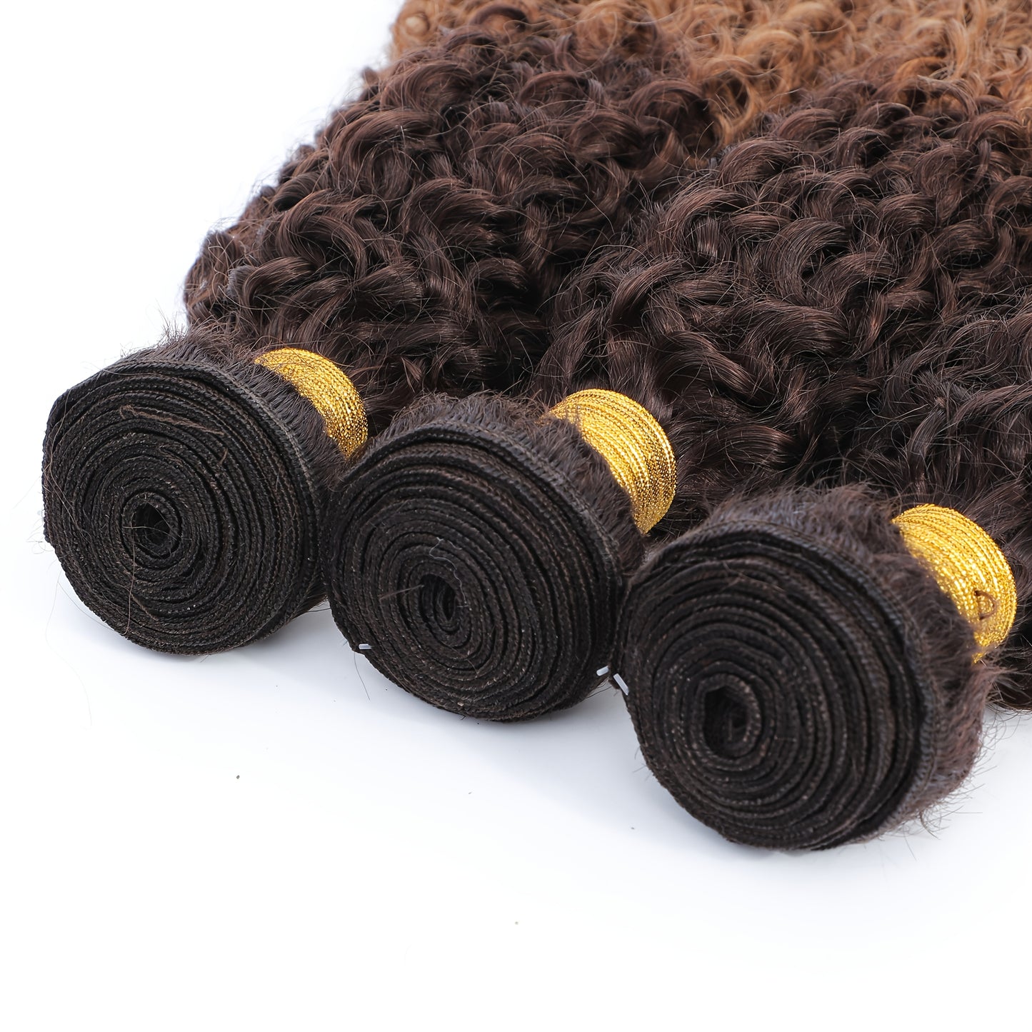 3 Bundles Brazilian Virgin 100% Unprocessed Human Hair Extensions - 4x4 Lace Closure, Ombre Color (T4/30 Medium Brown/Reddish Brown), Curly Wave Texture for Women, All Ethnicities, Natural Look & Versatile Styling, Realistic