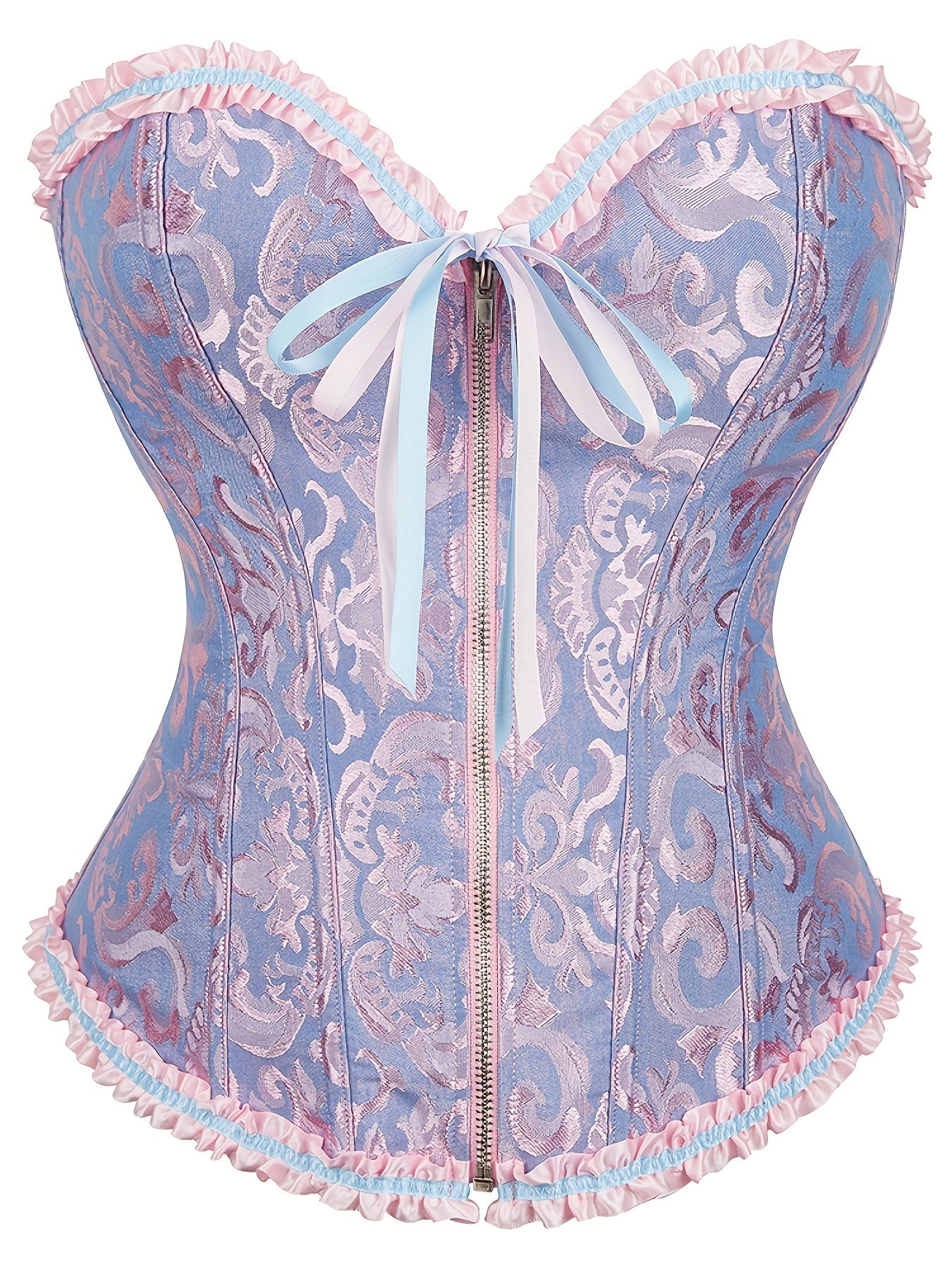 Plus Size Music Festival Elegant Corset, Women's Plus Zipper Frill Trim Lace Up Waist Training Tummy Control Wedding Shapewear