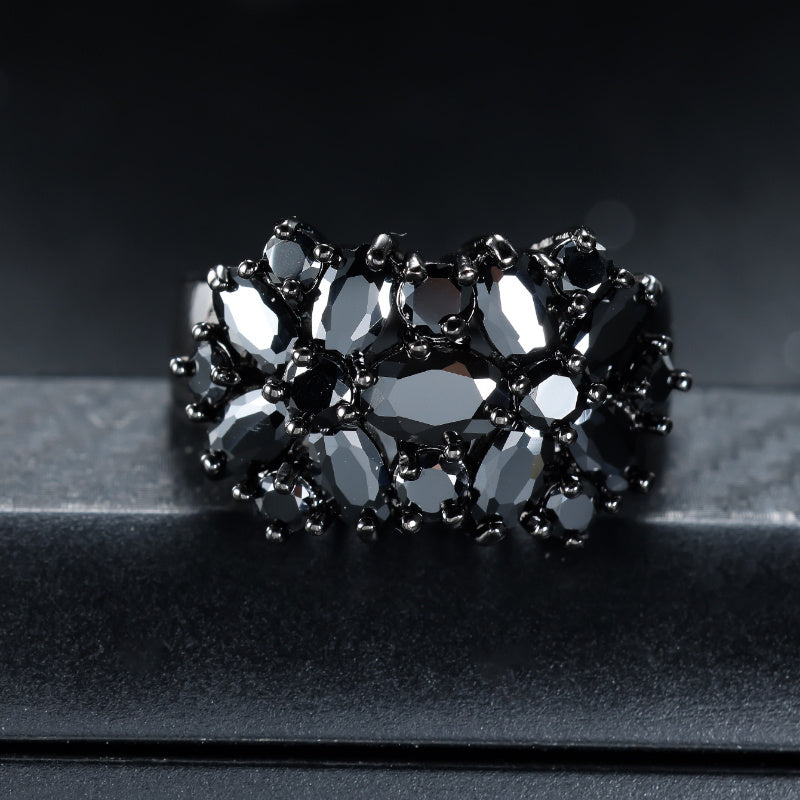 1pc Black Full Star Zirconia Ring Creative Retro Fashion Temperament Senior Sense Ring for Men And Women