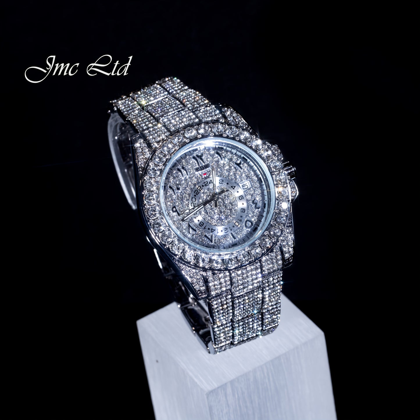 Luxury Hip Hop Rhinestone Watch for Men - West Coast Style Mechanical Automatic Wristwatch with Glowing Dial, Rhinestone-Studded Band & No Battery Needed - Perfect Christmas Valentine's Thanksgiving Gifts for Him, Statement J