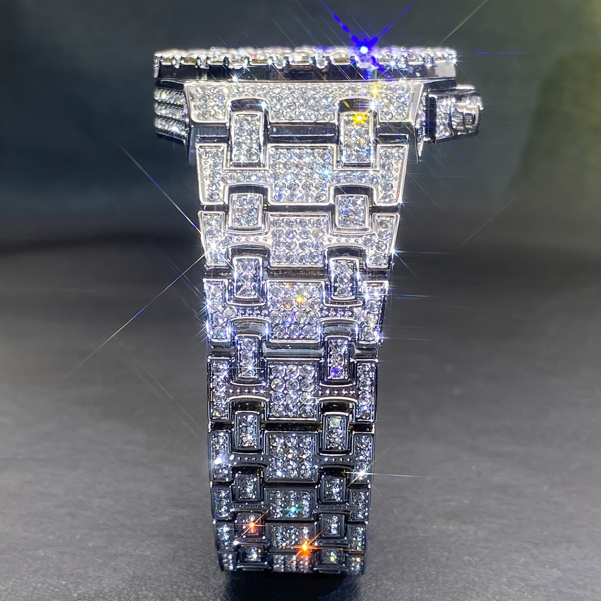 MISS FOX Men'S Luxury Golden-Tone Rhinestone-Encrusted Dual-Layer Openwork Dial Quartz Watch with Luminous Hands & Date Calendar - Party & Casual Elegant Watch for Festive Occasions, Festive Watch | Rhinestone Embellished | I