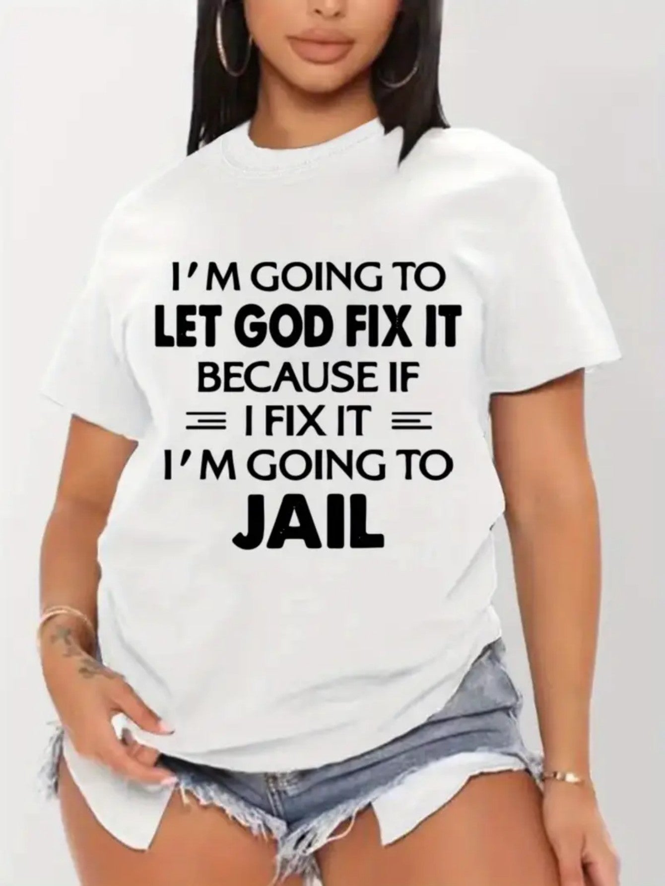 Women's Round Neck Short - Sleeve T - Shirt/ Cotton - Breathable/ with Humorous Religious Quote/ Casual Style/ for Daily Wear