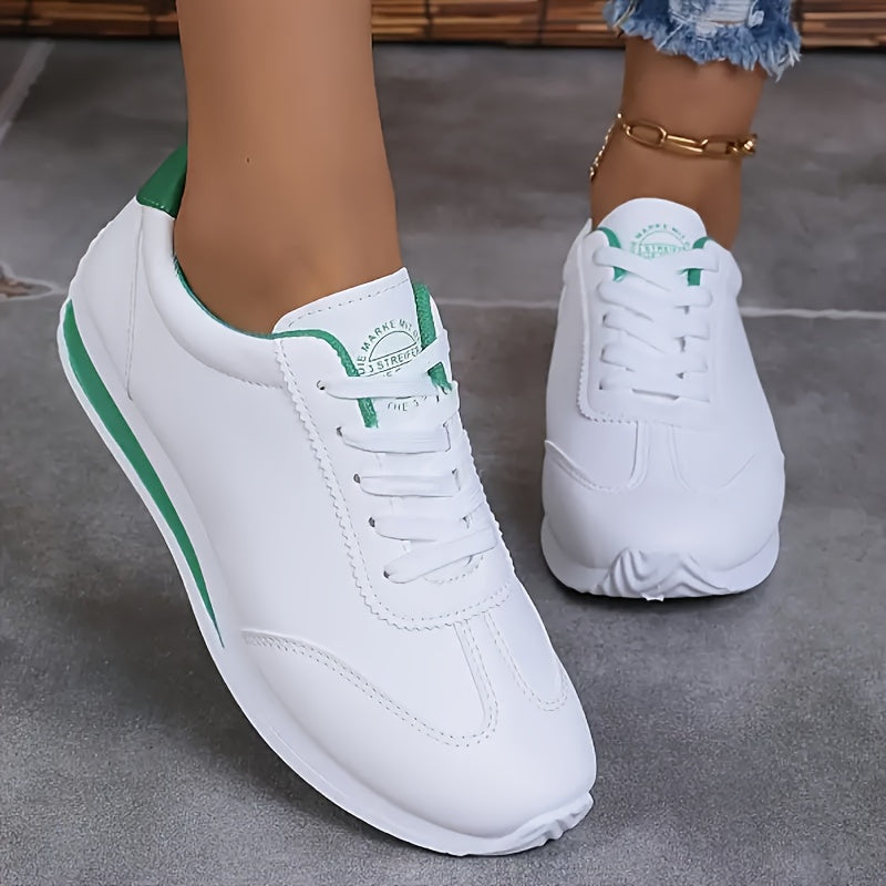 2025 New Women's Low-Top Skateboard Sneakers - Breathable Synthetic Cover & Fabric Upper, Comfortable Rubber Sole, White with Red Accents - Sporty Casual Shoes for All-Season Outdoor Wear, Skate Shoes, Sleek Sneaker Design, F