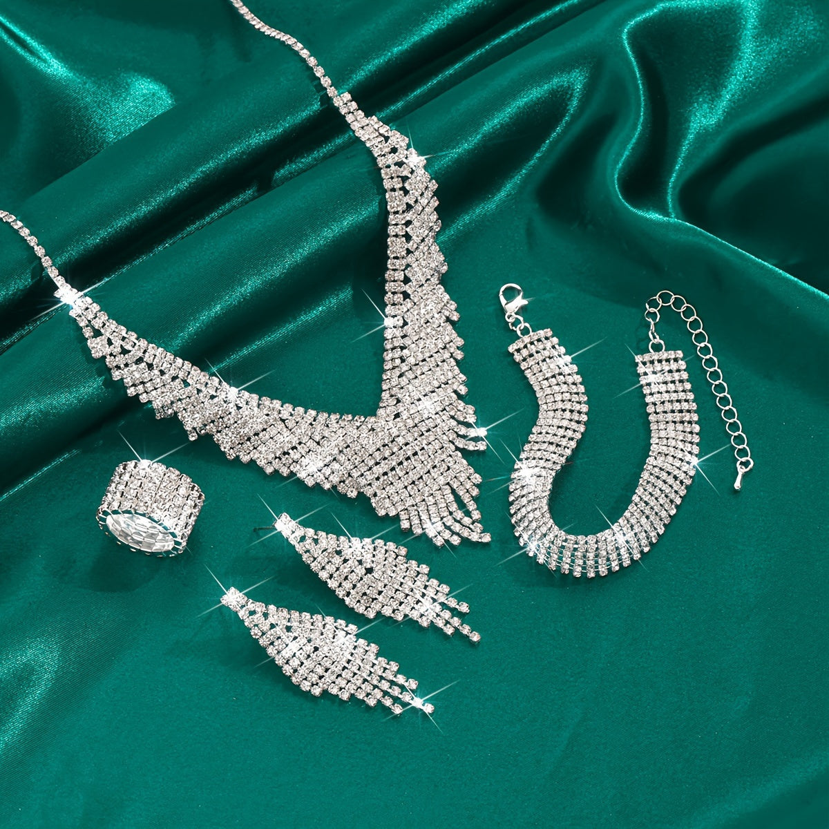 Radiant Jewelry Set - Jewelry Sets with Timeless, Dangle Earrings, Necklace, Ring, and Bracelet for Engagement, Wedding, and Special Occasions