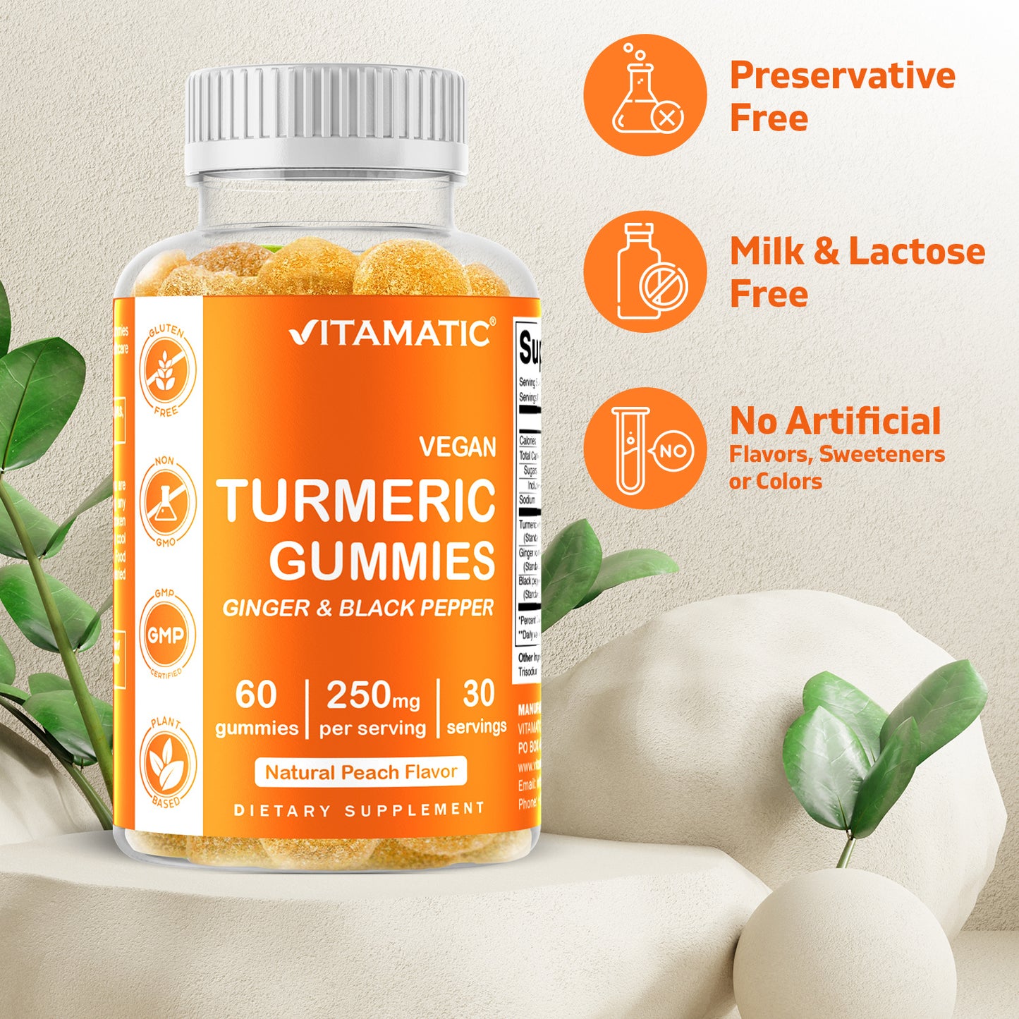 Vitamatic Turmeric Gummies with Ginger & Black Pepper Extract - 95% Curcuminoids - 60 Vegan Gummies