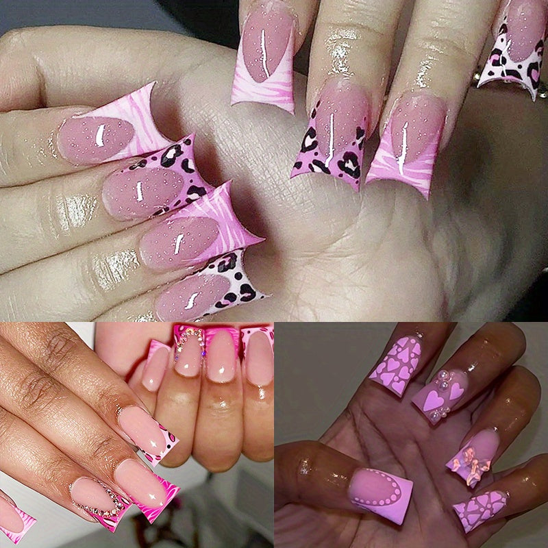 72PCS (3pcs) Pink Duckbill Clip Nail Art Set - Floral and Sparkling Rhinestone Design, Suitable for All Women, Parties, Celebrations and Daily Wear, Easy to Apply and Long-lasting Effect