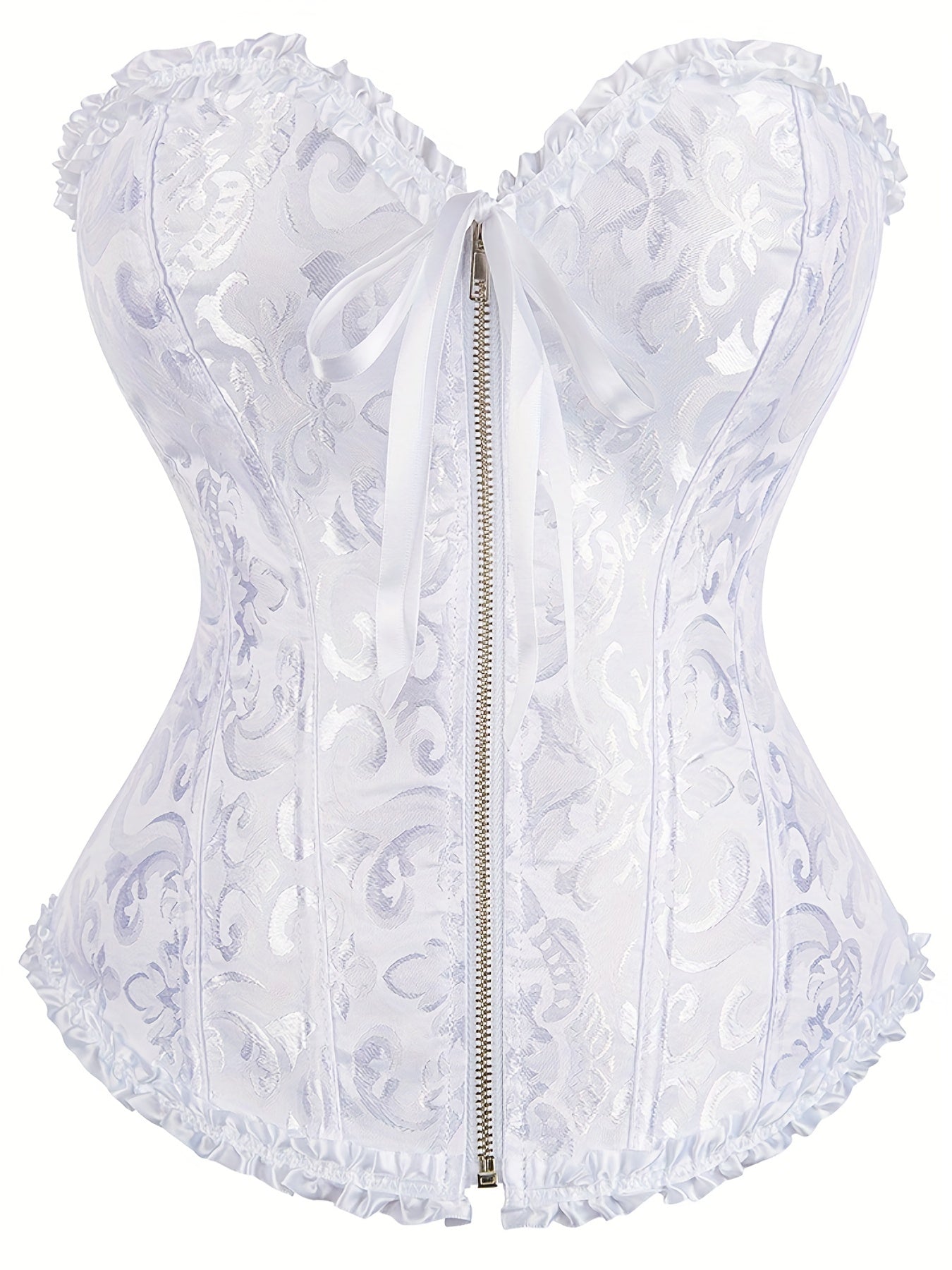 Plus Size Music Festival Elegant Corset, Women's Plus Zipper Frill Trim Lace Up Waist Training Tummy Control Wedding Shapewear
